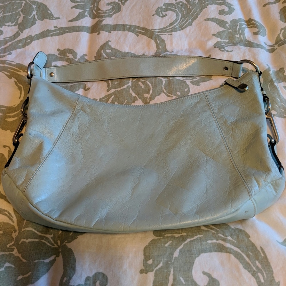 Blue leather purse